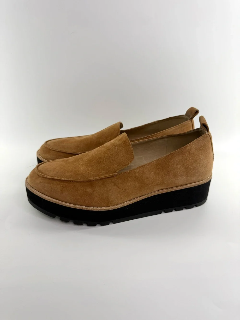 Eileen Fisher Ells Suede Platform Loafers Tan Cognac Size 8